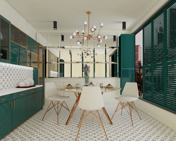 Classic Green Dining Room With Patterned Tiles